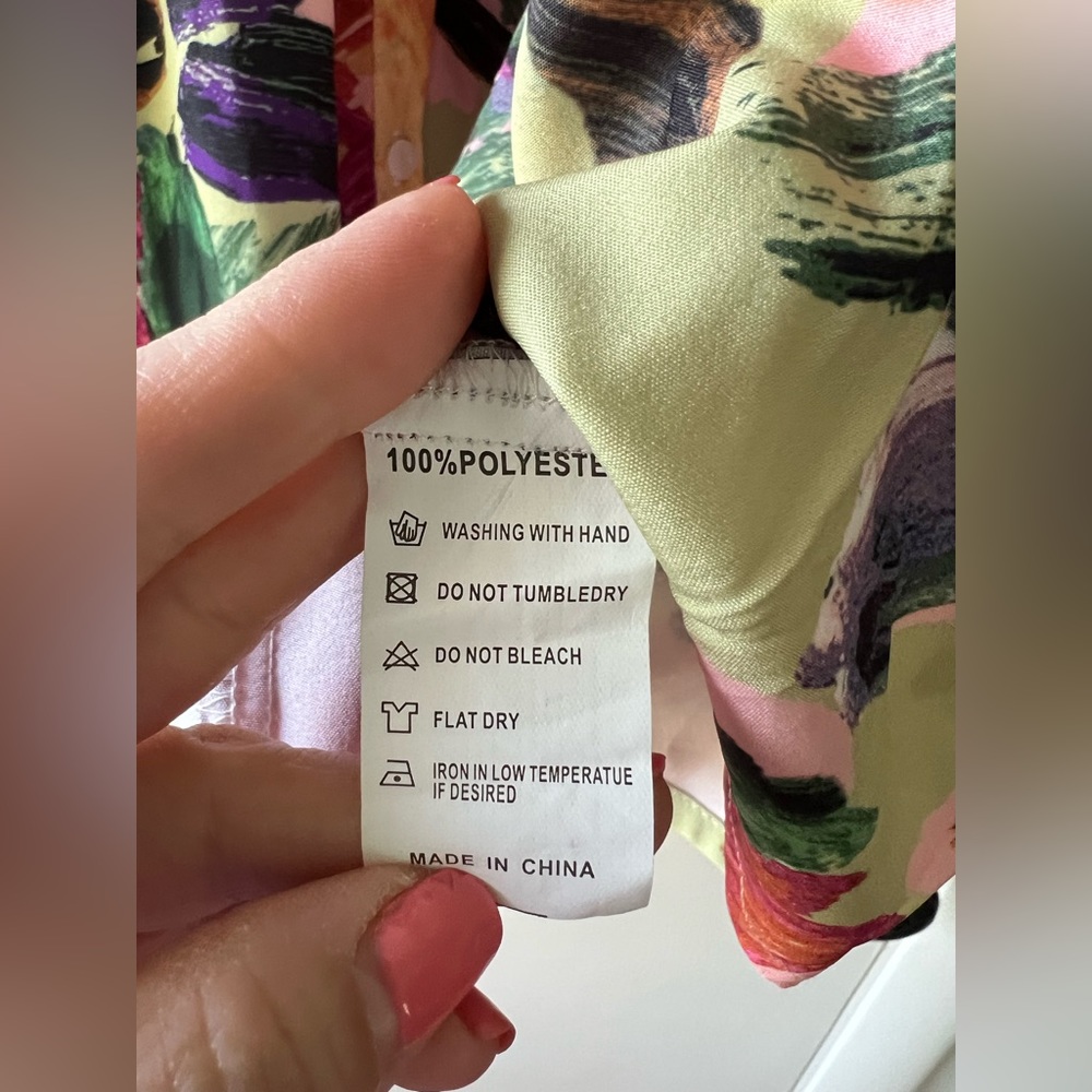 Floral Brushstroke Tiered Shirt Dress - Pink & Green - Picture 7 of 8
